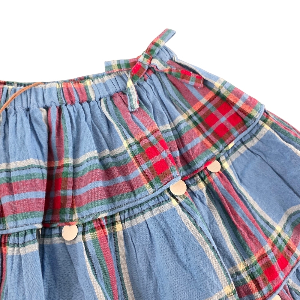 Pink Chicken Girls Plaid Cotton Skirt 12Y Blue Red Tiered Ruffle Sequins NWT - Picture 3 of 9